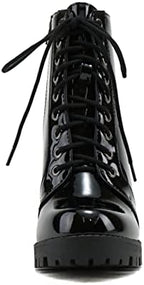 Soda Chalet – Fashion Lace up Military Inspired Ankle Boot with Stacked Heel and Side Zipper