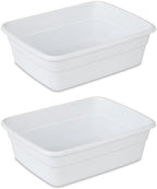 (2 Pack) 8 Qt White Plastic Dishpan, BPA-Free Multi-Purpose Wash Tub for Kitchen Sink, Compact Easy-to-Clean Dish Basin Fits Single/Twin Sinks, Food Safe for Dishes & Produce