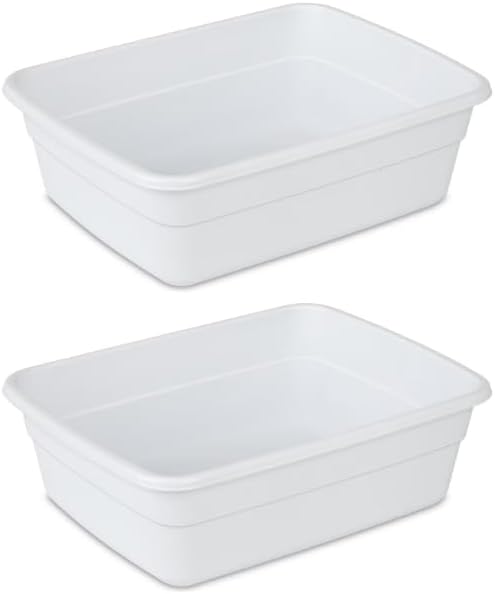 (2 Pack) 8 Qt White Plastic Dishpan, BPA-Free Multi-Purpose Wash Tub for Kitchen Sink, Compact Easy-to-Clean Dish Basin Fits Single/Twin Sinks, Food Safe for Dishes & Produce