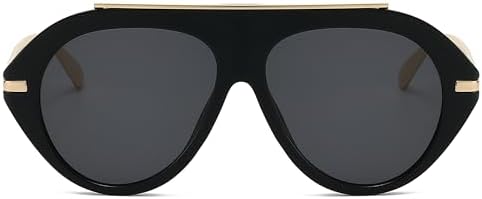 Long Keeper Oversized Pilot Sunglasses - Women Men Retro 70s Gold Square Sunglasses Trendy Flat Top Glasses Sunnies UV400