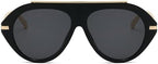 Long Keeper Oversized Pilot Sunglasses - Women Men Retro 70s Gold Square Sunglasses Trendy Flat Top Glasses Sunnies UV400