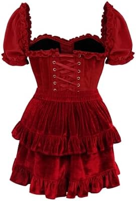 Daisy corsets Women's Daisy Corsets Top Drawer 2 Pc Dark Red Velvet Steel Boned Corset W/Sleeves & Skirt Set