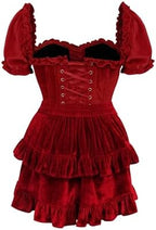Daisy corsets Women's Daisy Corsets Top Drawer 2 Pc Dark Red Velvet Steel Boned Corset W/Sleeves & Skirt Set