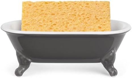 6.5" Ceramic Mini Decorative Clawfoot Bathtub Bar Soap Dish, Kitchen Sponge Holder and Shower Tray for Bathroom, 1 Pack(Stone Gray)