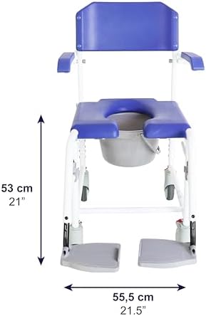 KMINA Shower Chair with Wheels for Elderly (Version 2.0 Improved Brakes), Adjustable Commode Rolling Chair, Blue, PRO Model