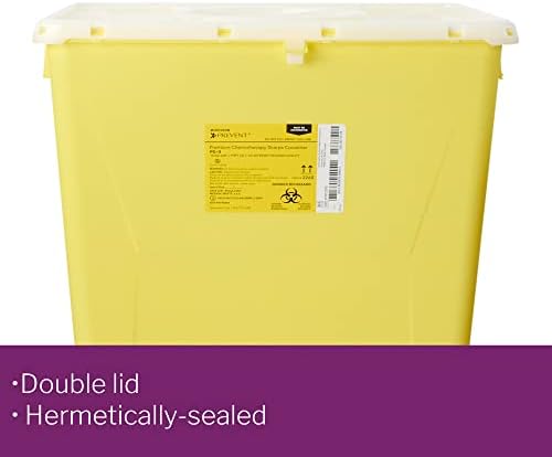 McKesson Prevent Sharps Container for Chemotherapy Waste, Premium - PG-II, Plastic, Vertical Entry, Hinged Lid - Yellow, 18 gal, 13 in x 17 3/10 in x 24 3/5 in, 1 Count