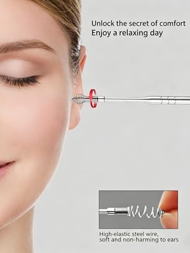 6 Pcs Earwax Removal Kit, Stainless Steel 360° Spiral Ear Pick Cleaner with Mini Portable Ear Scope, Massage Cleaning Tools with Storage Box for Daily Home Use