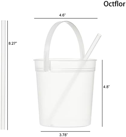 Plastic Rum Buckets for Drinks （10PACK ） Drink Buckets for Parties Reusable Punch Bowls with Straw（32oz） (Transparent)