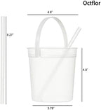 Plastic Rum Buckets for Drinks （10PACK ） Drink Buckets for Parties Reusable Punch Bowls with Straw（32oz） (Transparent)