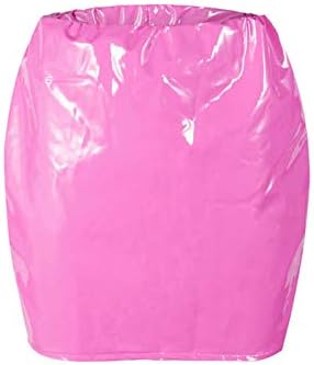 Springcmy Women Neon Leather Bodycon Mini Skirt Skirts Sexy Shiny Liquid Metallic Wet Look Latex Skirt