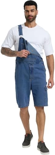 WORK IDEA Men's Denim Overalls for Men Jean Shorts, 100% Cotton, Relaxed Fit, Multi-Pocket Design Jumpsuit