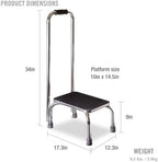 DMI Step Stool with Handle and Non Skid Rubber Platform, Lightweight and Sturdy Stool for Seniors, Adults and Children, Holds up to 300 Pounds with 9.5 Inch Step Up, 17.3"D x 12.3"W x 34"H, Chrome