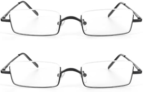 KoKoBin 2 Pairs Half Reading Glasses Square Semi Rimless Readers Metal Frame for Men and Women