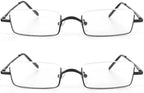 KoKoBin 2 Pairs Half Reading Glasses Square Semi Rimless Readers Metal Frame for Men and Women