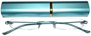 Rimless Reading Glasses for Men and Women +1.0 Turquoise Ultra Slim and Ultra Light Includes Aluminium Matching Case by ilovemyreadingglasses