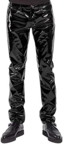 Mens Punk PVC Vinyl Pant Wetlook Sexy Stage Club Trousers Casual High Waist Pencil Pant