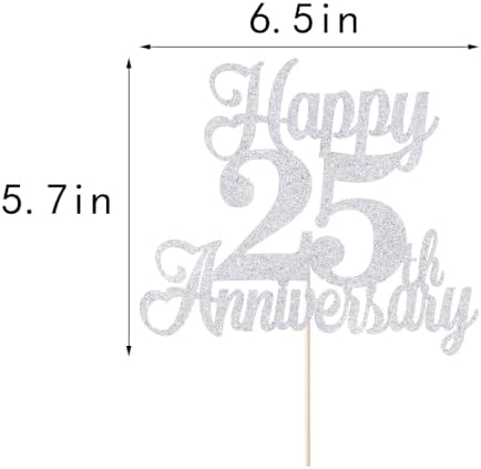 Kaoenla Happy 25th Anniversary Cake Topper - Silver Wedding Party Decor，25th/twenty-five marriage/Company Anniversary，25 Birthday Party Decor