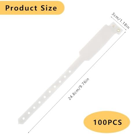 100 Pcs White Vinyl Wristbands, Medical ID Bands for Patients, Adjustable Waterproof Hospital Wristbands with Secure Snap Lock for Events, Medical Parties & VIP Identification