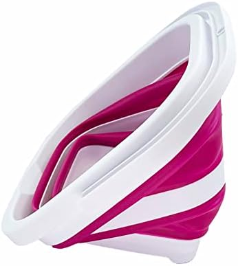 SAMMART Collapsible Rectangular Cleaning Bucket 5L (1.3 Gallon)- Foldable Camping Beach Sand Water Pot Pail- Portable Space Saving Tub for Household, Outdoor Car Washing (White/Flamingo)