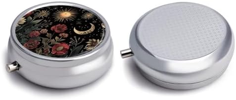 Pill Box-3 Compartment Small Pill Case, Portable Round Pill Box for Pocket or Purse, Decorative Metal Medicine Vitamin Organizer. (The Beautiful Scenes at Night)