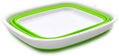 SAMMART 2pcs Kitchen & Outdoor Set : Collapsible Dish Drainer & 7.7L Collapsible Plastic Tub/Basin (2, Grey+Green)