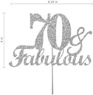 Fabulous & 70 Silver Glitter Cake Topper, 70th Birthday Party Decorations Ideas, Premium Quality Decoration, Sturdy Doubled Sided Glitter, Acrylic Stick. Made in USA