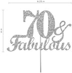 Fabulous & 70 Silver Glitter Cake Topper, 70th Birthday Party Decorations Ideas, Premium Quality Decoration, Sturdy Doubled Sided Glitter, Acrylic Stick. Made in USA