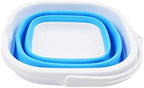 SAMMART 2.6L (0.68 Gallon) Super Mini Sqare Collapsible Plastic Bucket - Foldable Square Tub - Portable Fishing Water Pail - Space Saving Outdoor Waterpot (White/Marine Blue)