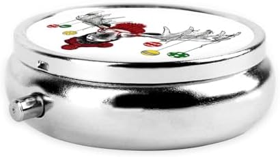 Funny Christmas Moose Printed Round Travel Pill Box Cute Small Metal Pocket Pill Case for Men & Women 3 Compartment Portable Pill Organizer for Purse or Pocket