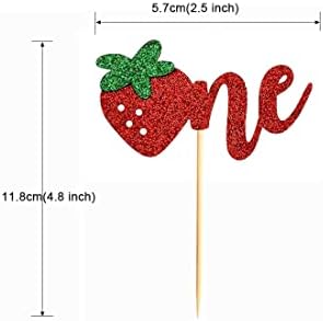 Morndew 24 PCS Strawberry One/1st Cupcake Toppers for First Birthday Anniversary Baby Shower Wedding Party Decorations