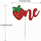 Morndew 24 PCS Strawberry One/1st Cupcake Toppers for First Birthday Anniversary Baby Shower Wedding Party Decorations