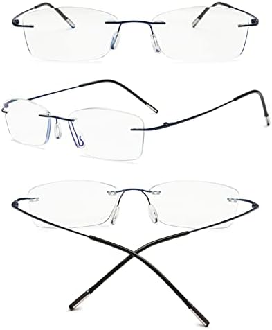 KOOSUFA Frameless Reading Glasses Blue Light Blocking Rimless Readers Lightweight Rectangle Eyeglasses for Men Women