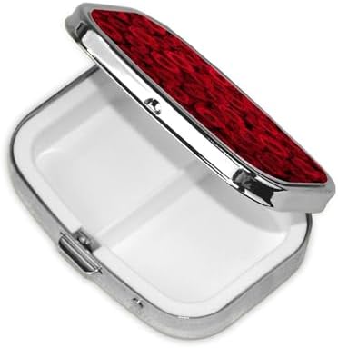 Red Rose Print Small Pill Case, Metal Square Travel Pill Organizer Portable Mini Pill Box 2 Compartments for Vitamin, Cod Liver Oil, Supplement