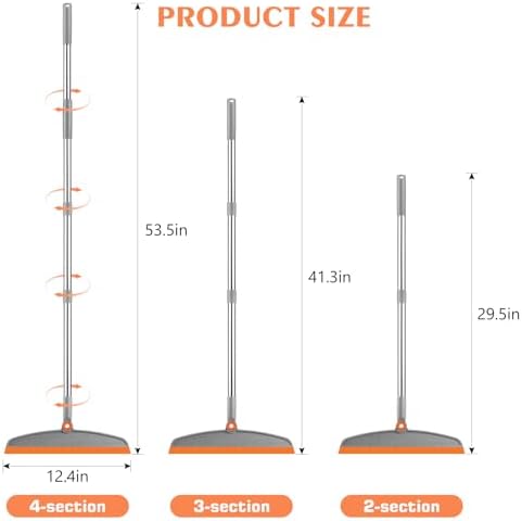 Multifunction Silicone Broom, 54 Inch Long Handle Silicone Floor Squeegee Broom, Sweep and Scrape 2 in 1 Household Cleaning Rubber Broom for Floor, Bathrooms, Kitchens, Showers, Tile, Pet Hair, Glass