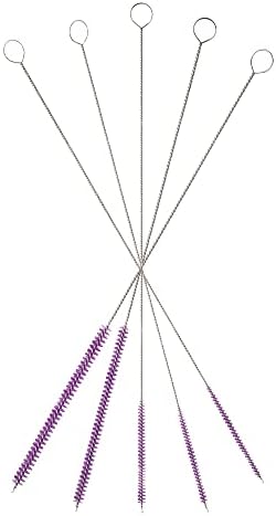 10" Tube Cleaning Brush Set, 5 Pack Small, Extra Long Nylon Straw Brushes with Flexible Handles for Bottles, Cleaning Straws, Pipe Cleaners, Keyboard, Glass, Guns, Detailing and Deep Cleaning, Purple