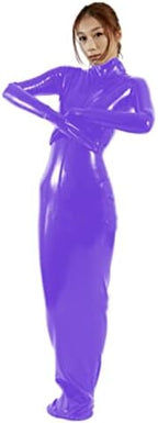 PVC Lockable Zipper Wear Two Side Shiny PVC Bag Sleeping Bag Bodysuit Costume Couple,Purple,XL