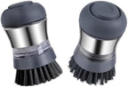 Steel Soap Dispensing Palm Brush - Pack of 2 - Kitchen Dish Scrub Brush