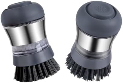 Steel Soap Dispensing Palm Brush - Pack of 2 - Kitchen Dish Scrub Brush
