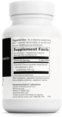 DAVINCI Labs Grapefruit Seed Extract 400 mg - Supports GI & Digestive Gut Health - Gluten Free, Vegetarian - 60 Capsules (30-Day Supply)
