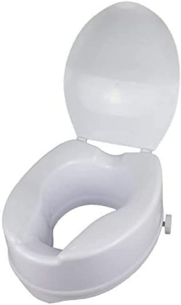 Mobiclinic®, Raised toilet seat, With toilet lid, 6 inches, Adaptable to oval toilets, Lateral fixation system, Toilet lift seat for the elderly, Spanish brand, model Titán