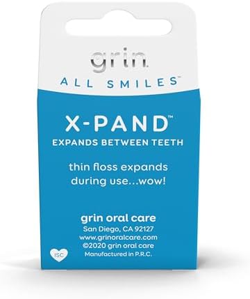 GRIN X-Pand Floss Box, Expands Between Teeth, 55 Yards (50.3m), Minty Flavor, Recyclable Packaging, 165 Feet of Strong Fine Dental Floss, No More Plastic Container, No Shredding or Breaking
