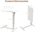 Portable Overbed Rolling Desk, Height Adjustable Mobile Standing Table, Foldable 31 Inch Small Laptop Bedside Desk with Tiltable Desktop, Hidden Wheels, Tray Table for Bed Sofa Side, White