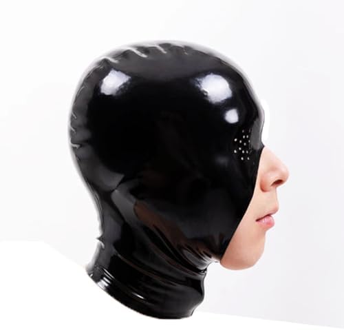 EXLATEX Latex Hood Mask Zipped Catsuits with Pin Eyes and Open Jaw Cosplay Party Costume for Men