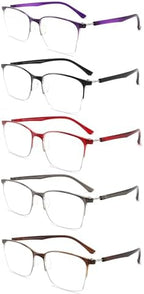 5 Pack One-Piece Half Frame Reading Glasses Women Men Flexible Blue Light Computer Lightweight comfort Readers