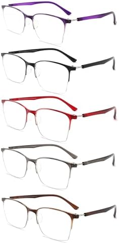 5 Pack One-Piece Half Frame Reading Glasses Women Men Flexible Blue Light Computer Lightweight comfort Readers