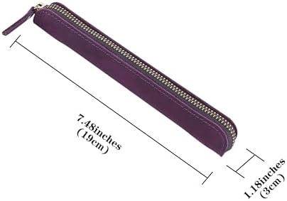 Crazy Horse Leather Zipper Pen Pouch Handmade, Single Pen Case Fountain Pen Sleeve Holder Pouch Cover Vintage, Mini Pencil Bag (Purple)