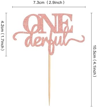 Ercadio 24 Pack Onederful Cupcake Toppers Rose Gold Glitter Onederful Cupcake Picks Onederful Cupcake Decorations for Baby Shower Kids first Birthday Theme Party Cake Decoration Supplies