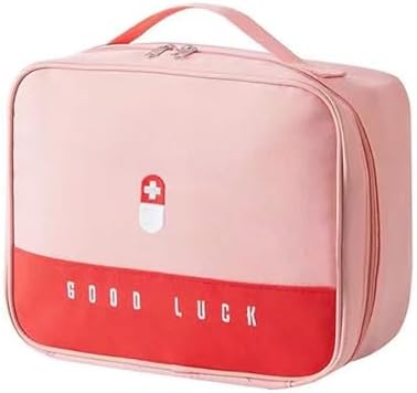 Empty First Aid Bag Travel Medicine Box Organizer Case Medical Supplies Medication Pills Bottle Storage Container Cabinet Holder Pouch Emergency Kit Bag for Traveling Camping Hiking Home Office (Pink)