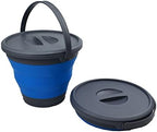 SAMMART 5.5L (1.4 Gallon) Collapsible Plastic Bucket with Lid - Foldable Round Tub with Lid - Portable Fishing Water Pail - Space Saving Outdoor Waterpot. (Grey/Blue (Set of 2))