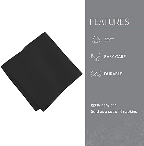 Elrene Home Fashions Villeroy & Boch La Classica Luxury Linen Fabric Napkin (Set of 4), 21"x21", Black